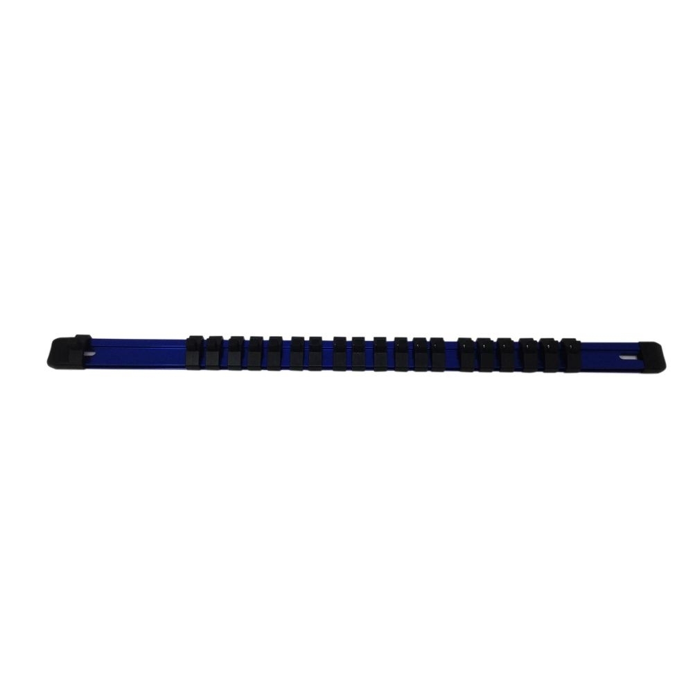 Industro 3Pcs Aluminum Socket Holder Organizer Tray - Blue/Black, 1/4" Drive x 20 Clips, 3/8" Drive x 17 Clips, 1/2" Drive x 14