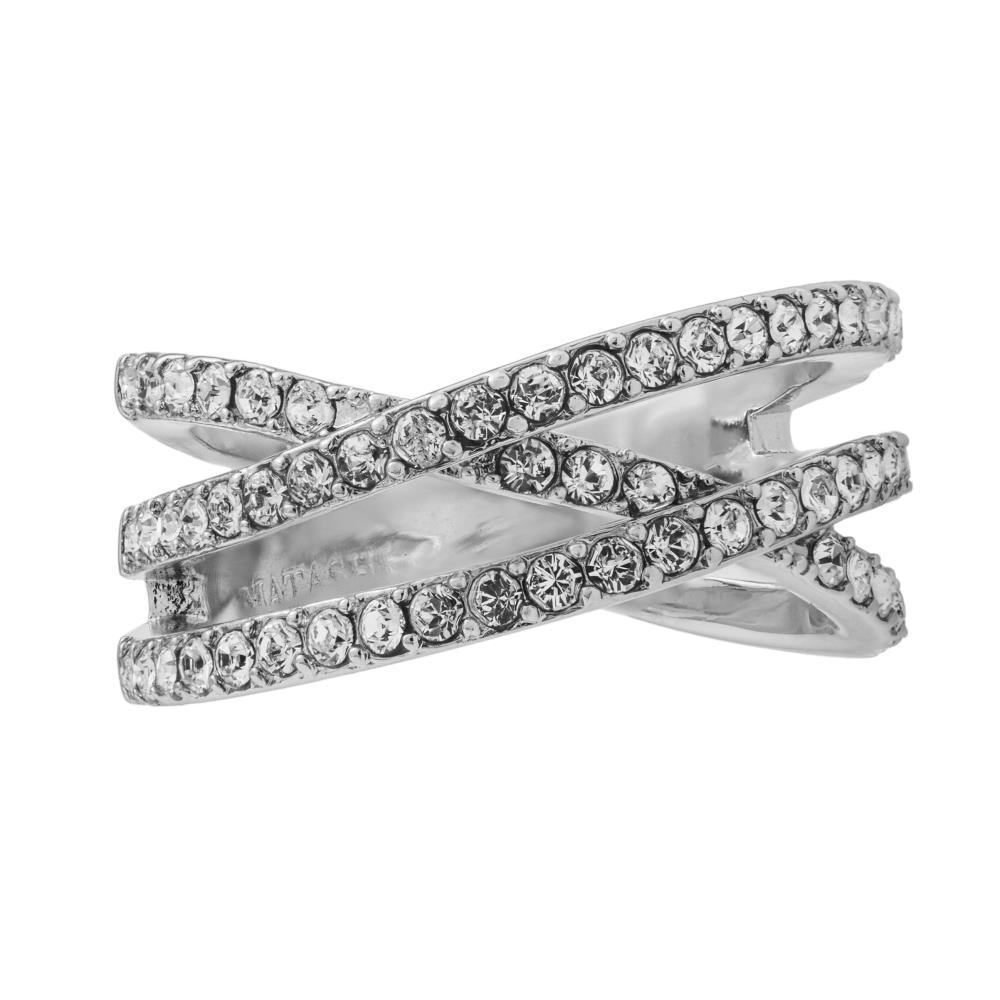 Matashi 18k White Gold Plated Double Crossed Ring with Luxury Sparkling Crystals Pave Design by Matashi Size 5