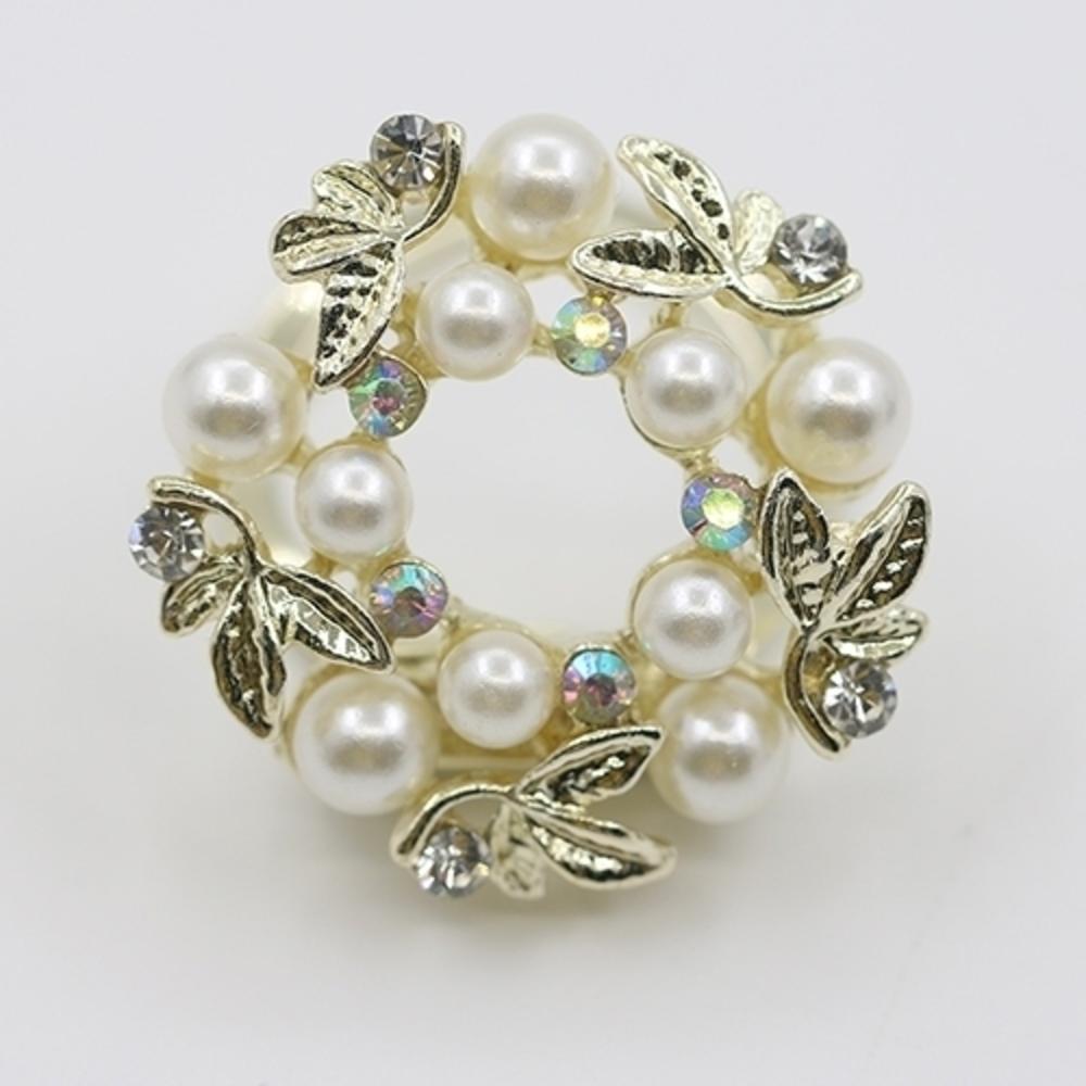 Generic Elegant Faux Pearl Rhinestone Scarf Ring Silk Scarf Buckle Clip Fashion Jewelry