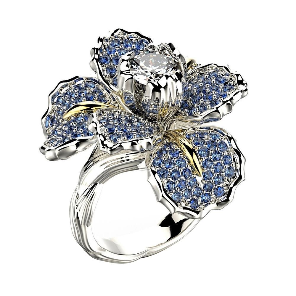 Generic Women Luxury Full Rhinestone Inlaid Iris Flower Finger Ring Wedding Jewelry Gift
