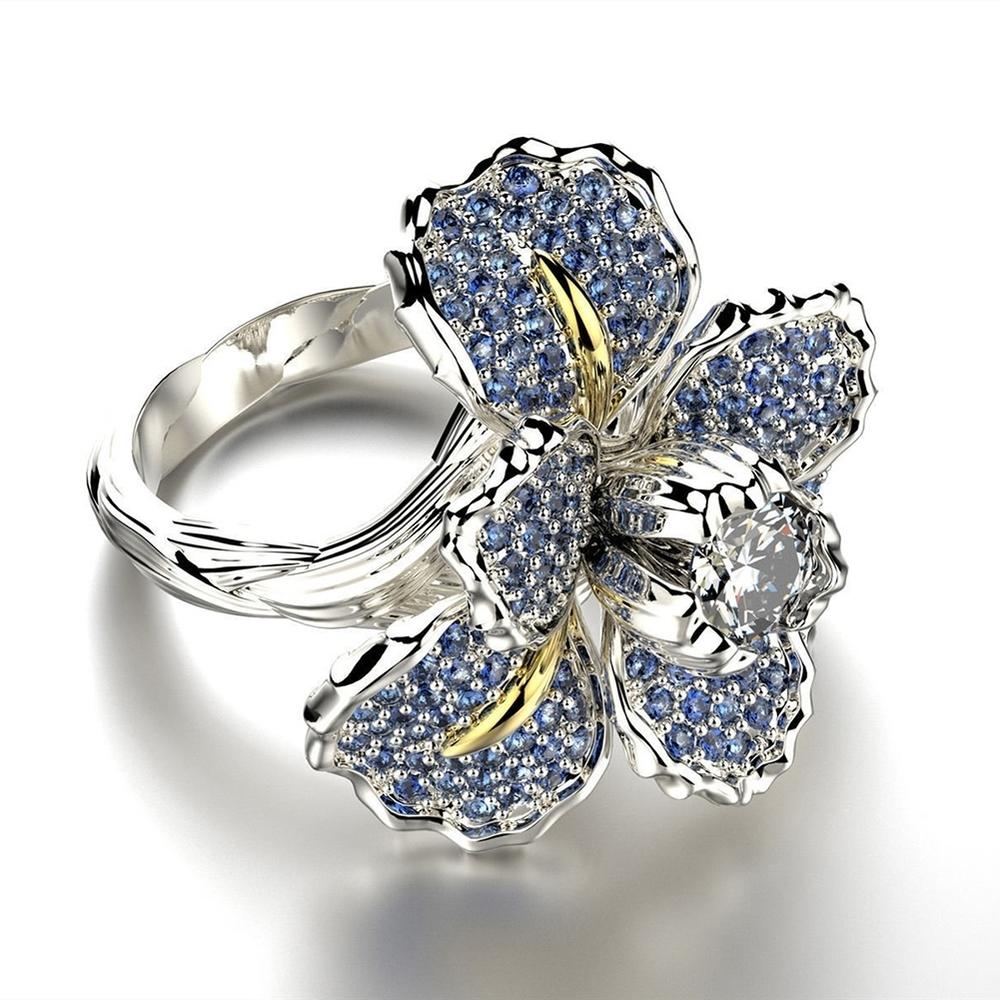 Generic Women Luxury Full Rhinestone Inlaid Iris Flower Finger Ring Wedding Jewelry Gift