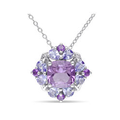 Gem And Harmony 2.95 Carat (ctw) Amethyst and Tanzanite Pendant Necklace in Sterling Silver with Chain