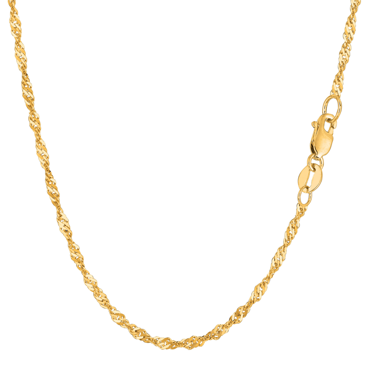 JewelryAffairs 14k Yellow Gold Singapore Chain Bracelet, 2.1mm, 7"