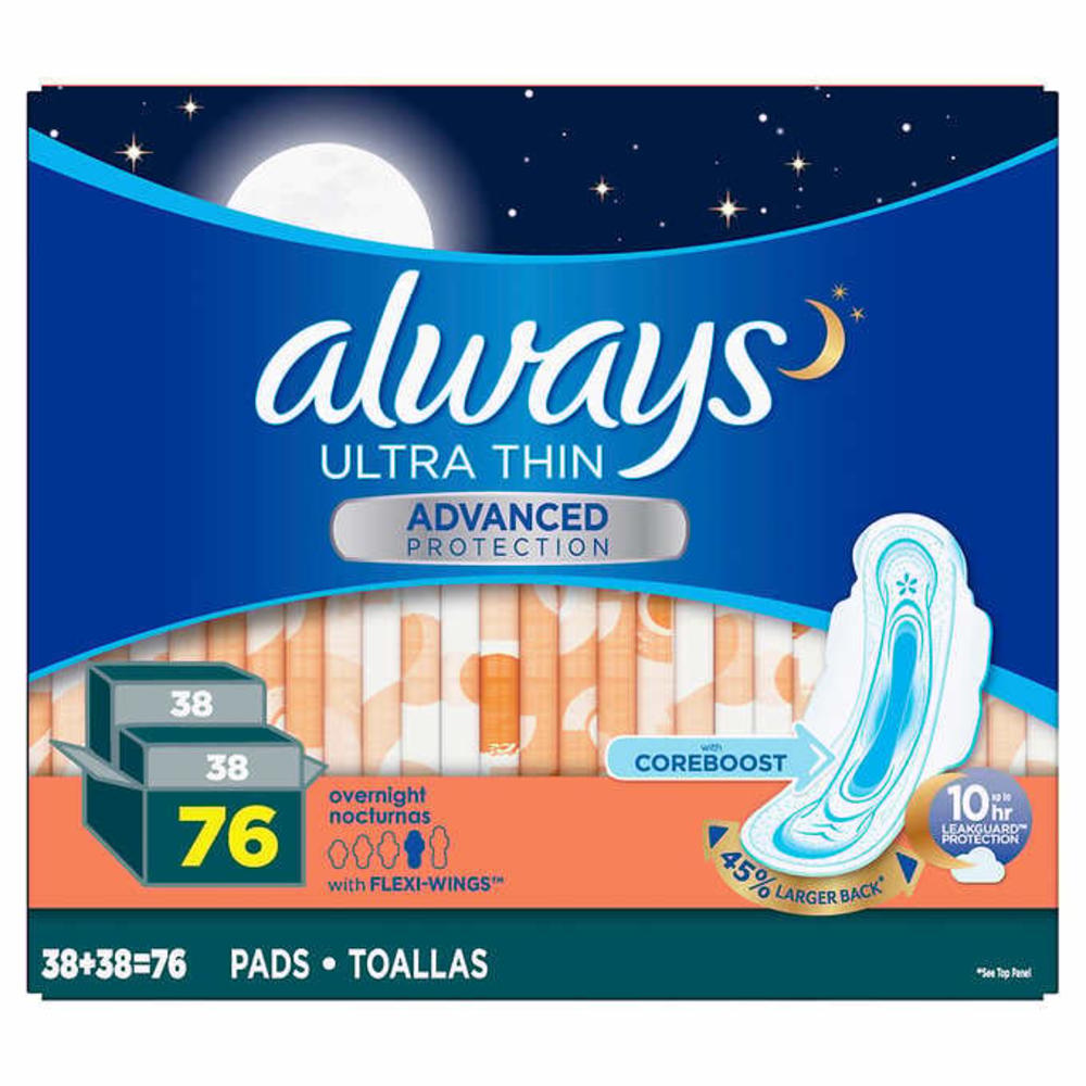 Always Ultra Thin Advanced Overnight Pads, 76 Count