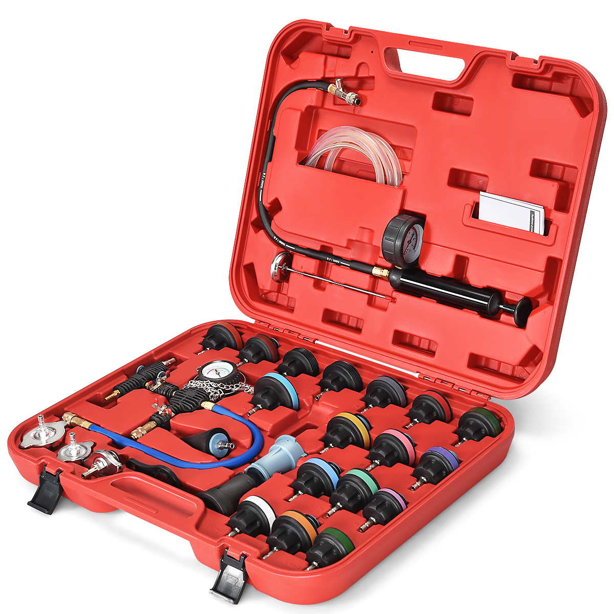 Costway 28 PCS Radiator Pressure Tester Vacuum-Type Cooling System Refill Kit W/Case Red