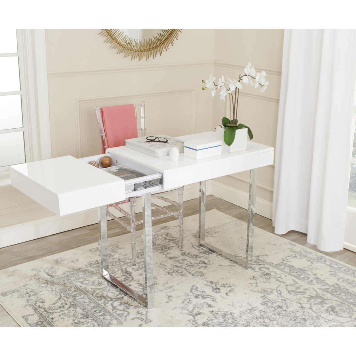 SAFAVIEH Berkley Desk White / Chrome