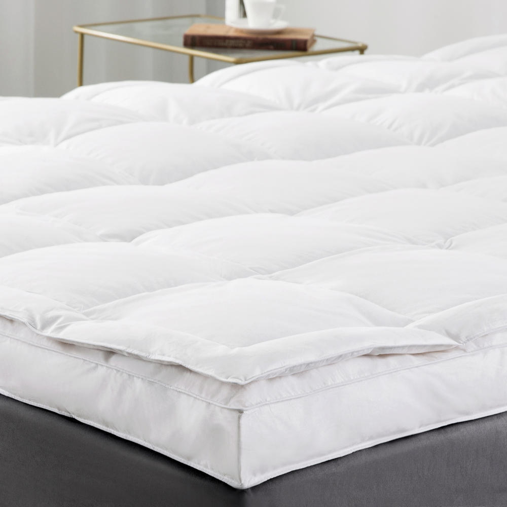 puredown Premium White Goose Feather Mattress Topper, Feather Bed, Cotton Cover