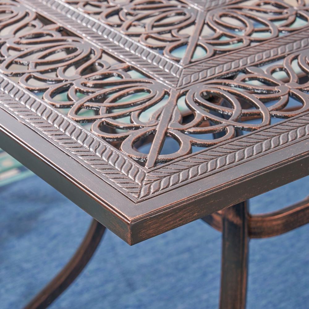 GDFStudio Jamie Outdoor Square Cast Aluminum Dining Table, Shiny Copper