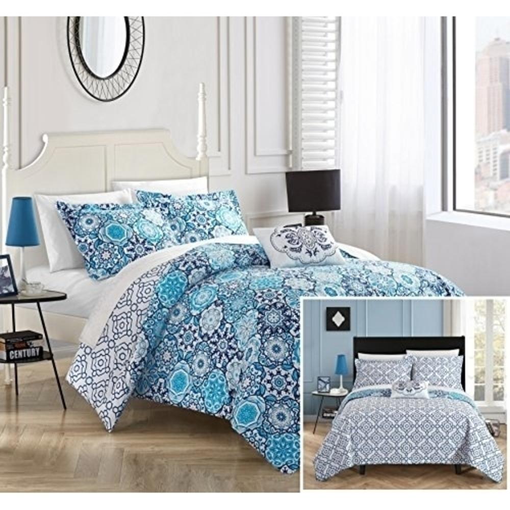 Chic Home 4 Piece Linden 100% Cotton 200 Thread Count Bohemian Inspired Printed REVERSIBLE Duvet Cover Set with Shams and