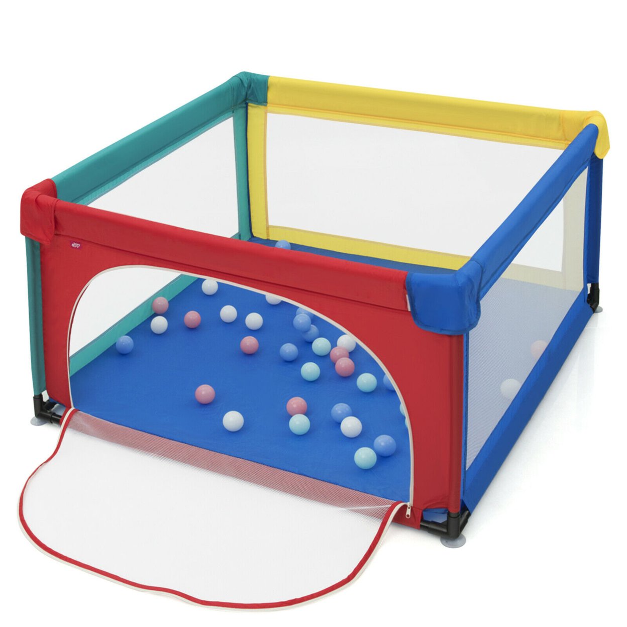 Gymax Baby Playpen Infant Large Safety Play Center Yard w/ 50 Ocean Balls Multi-color