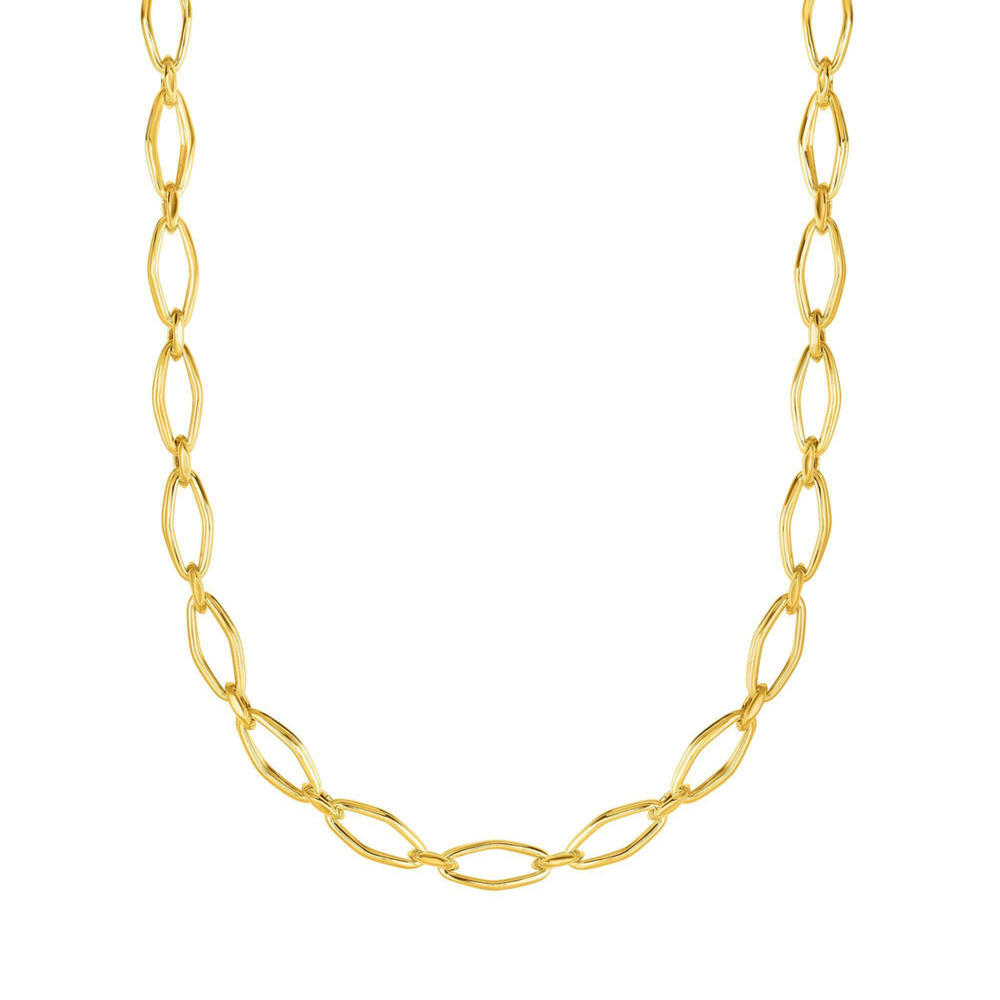 JewelryAffairs 14k Yellow Gold Marquise Link Womens Necklace, 18"