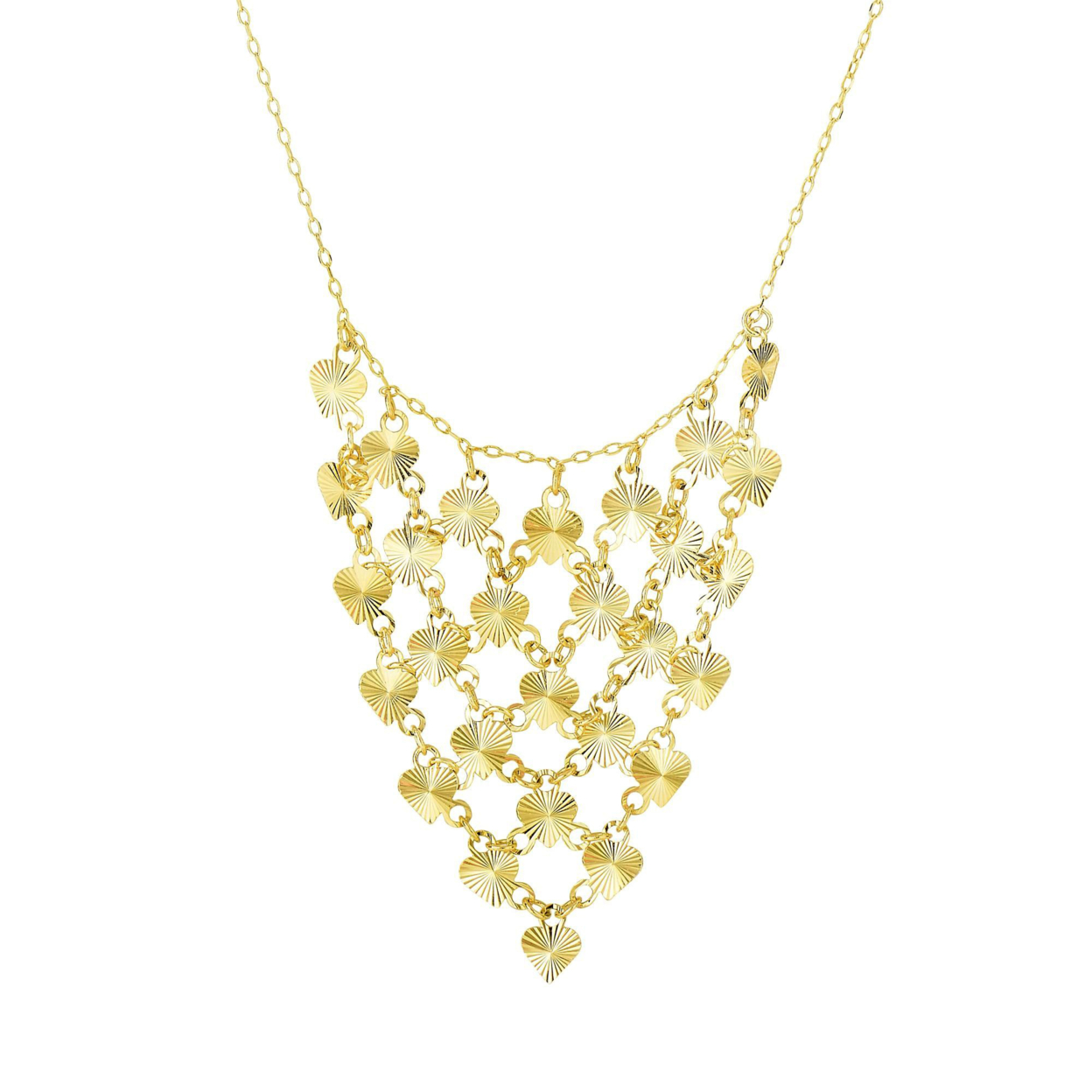 JewelryAffairs 14k Yellow Gold Diamond Cut Heart Drop Charm Necklace, 17"