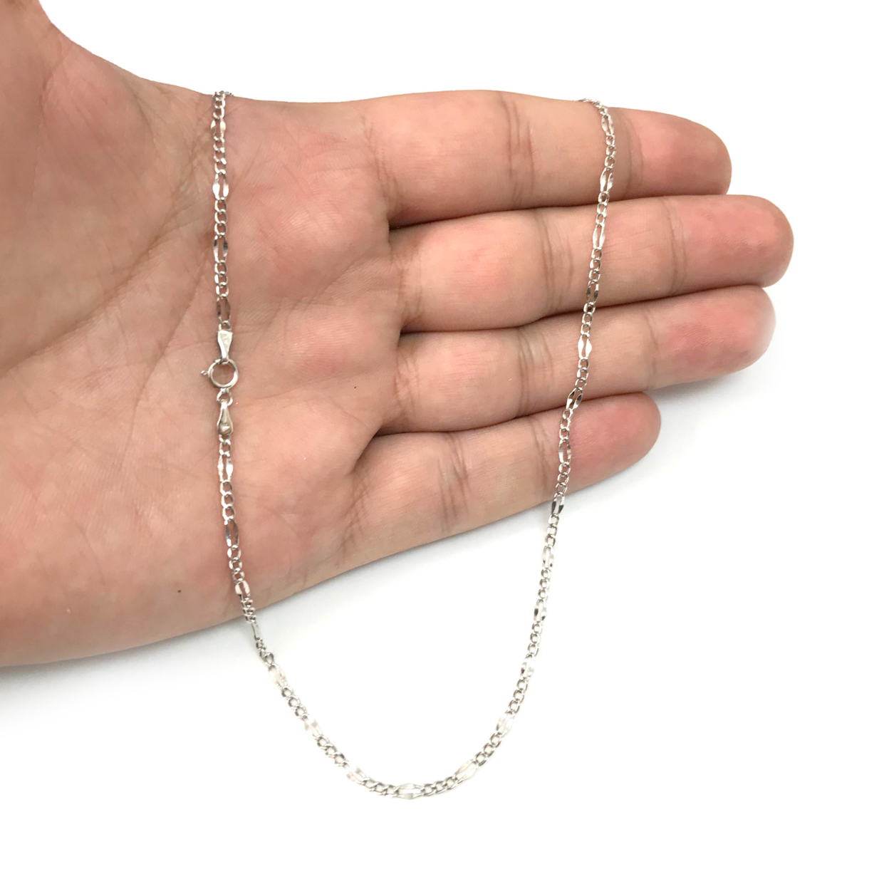 JewelryAffairs 10K White Gold Flat Oval Figaro Chain Necklace,2.0mm, 18"