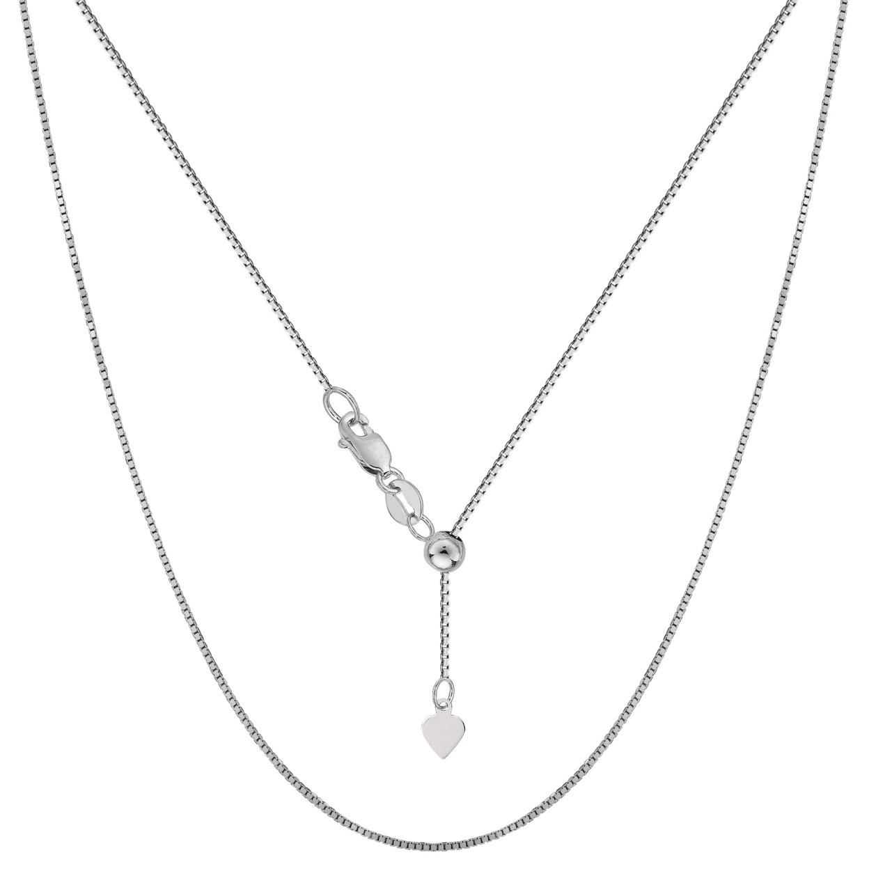 JewelryAffairs 14k White Gold Adjustable Box Link Chain Necklace, 0.7mm, 22"