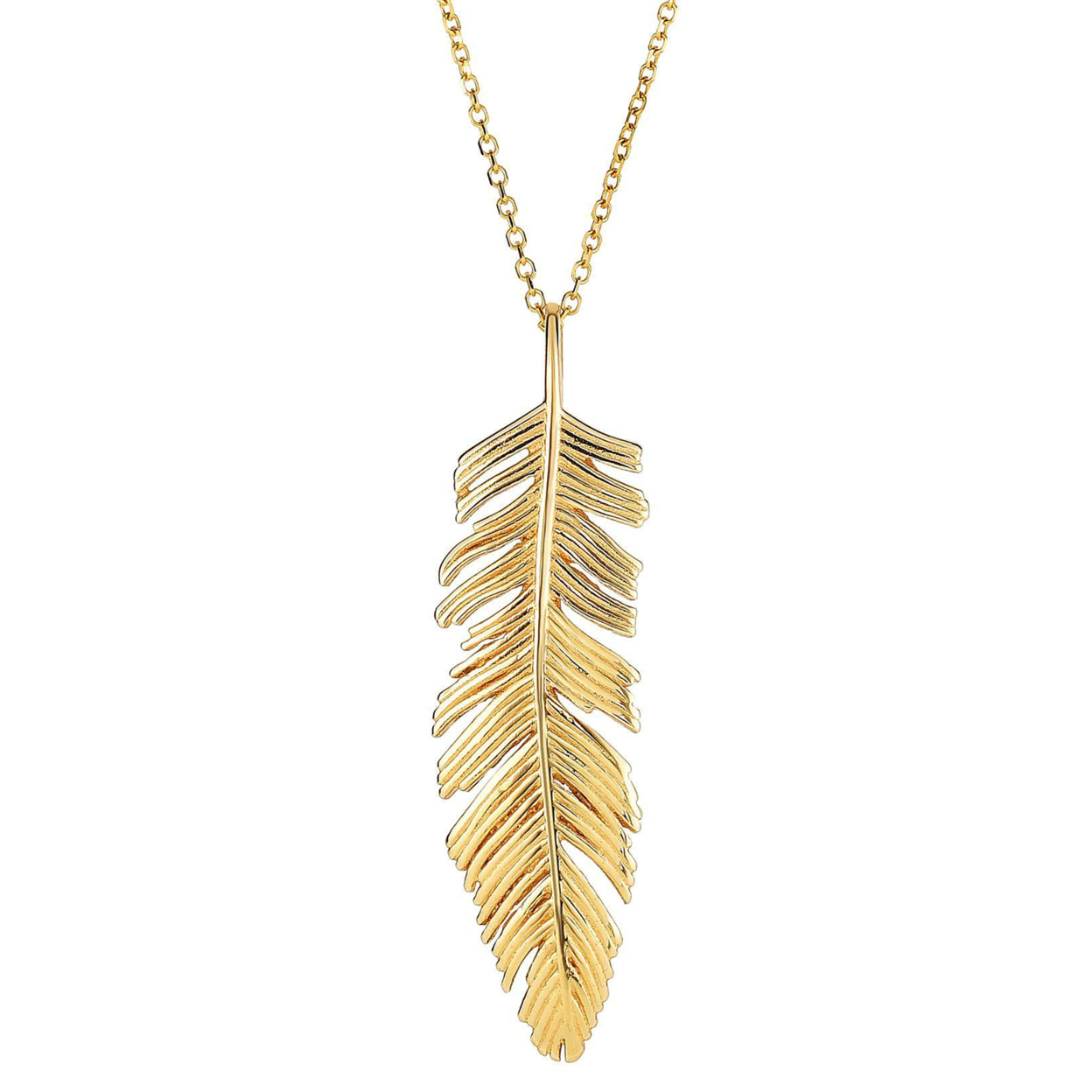 JewelryAffairs 14k Yellow Gold Feather Pendant Necklace,18"