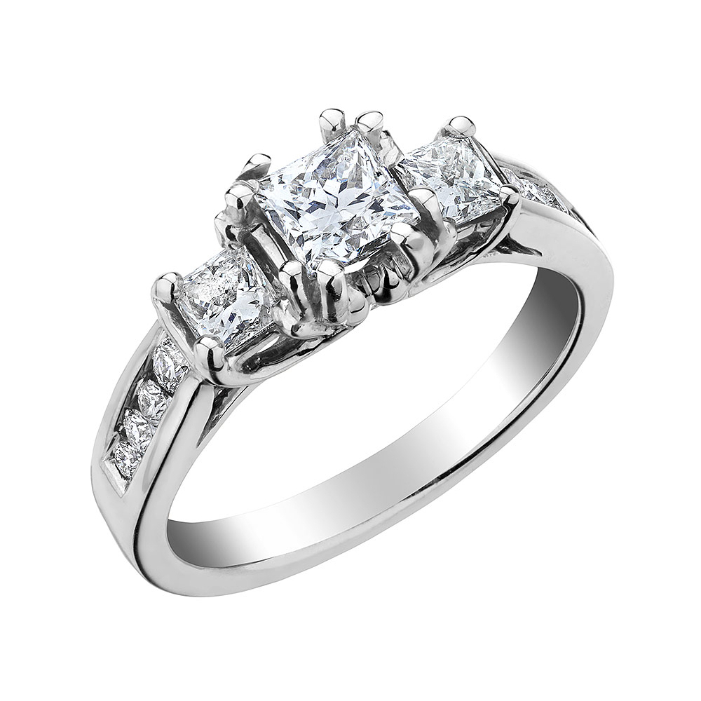 Gem And Harmony 1.50 Carat (ctw G-H) 14K White Gold Princess Cut Three Stone Diamond Engagement Ring