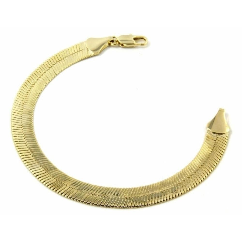 RM Real Gold Filled High Polish Magic/Snake Chain Bracelet Flat Herringbone Chain Link Bracelet for Men Women Teen