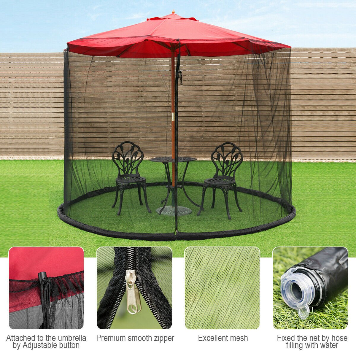 Gymax 9/10FT Umbrella Table Screen Cover Mosquito Bug Insect Net Outdoor Patio Netting