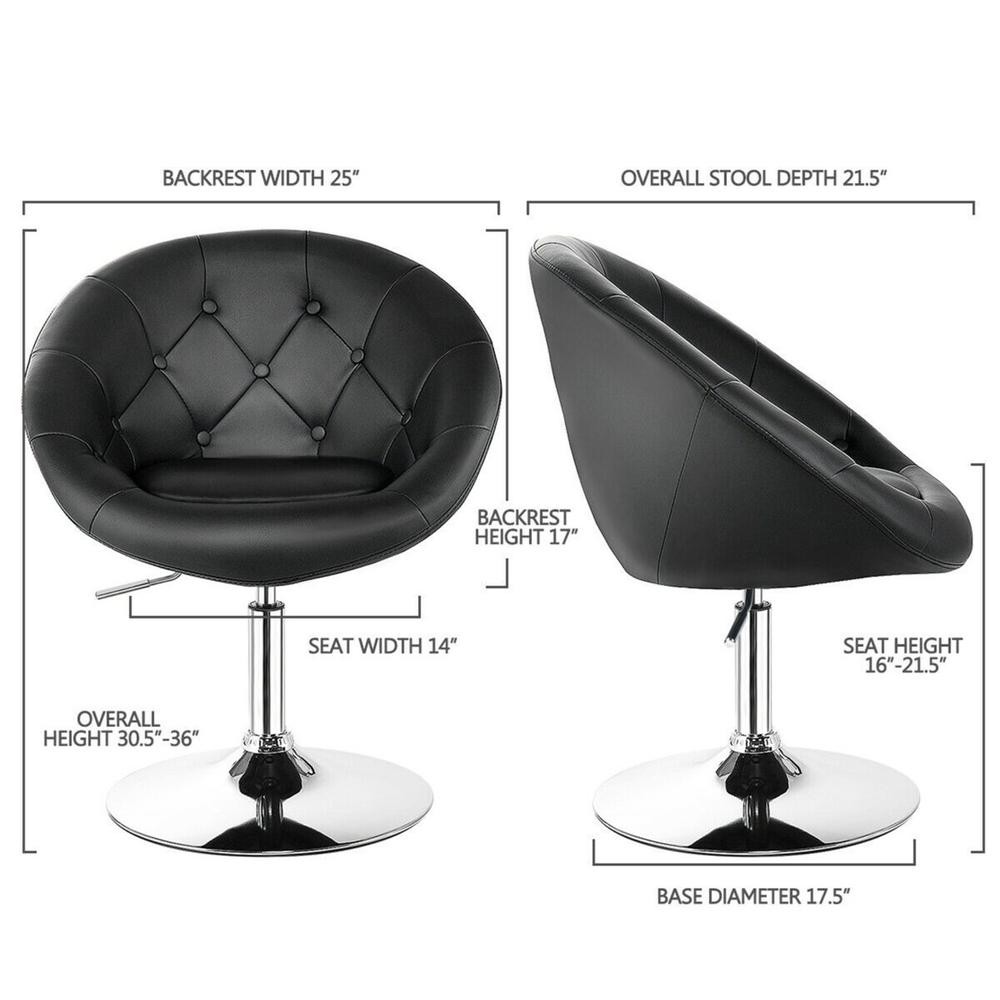 Gymax Set of 2 Swivel Bar Stools Height Adjustable Round Tufted Back Bar Chairs Black