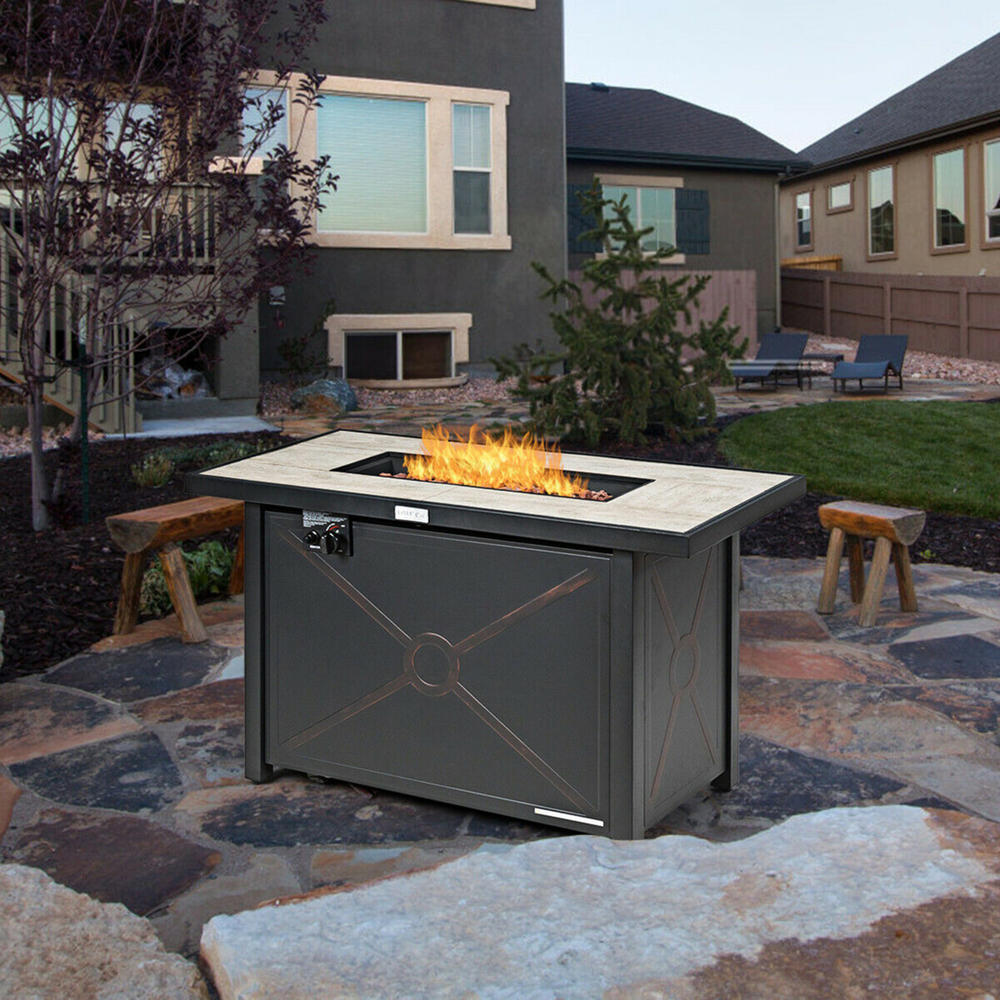Gymax 42 Rectangular Propane Gas Fire Pit 60,000 Btu Heater Outdoor Table W/ Cover