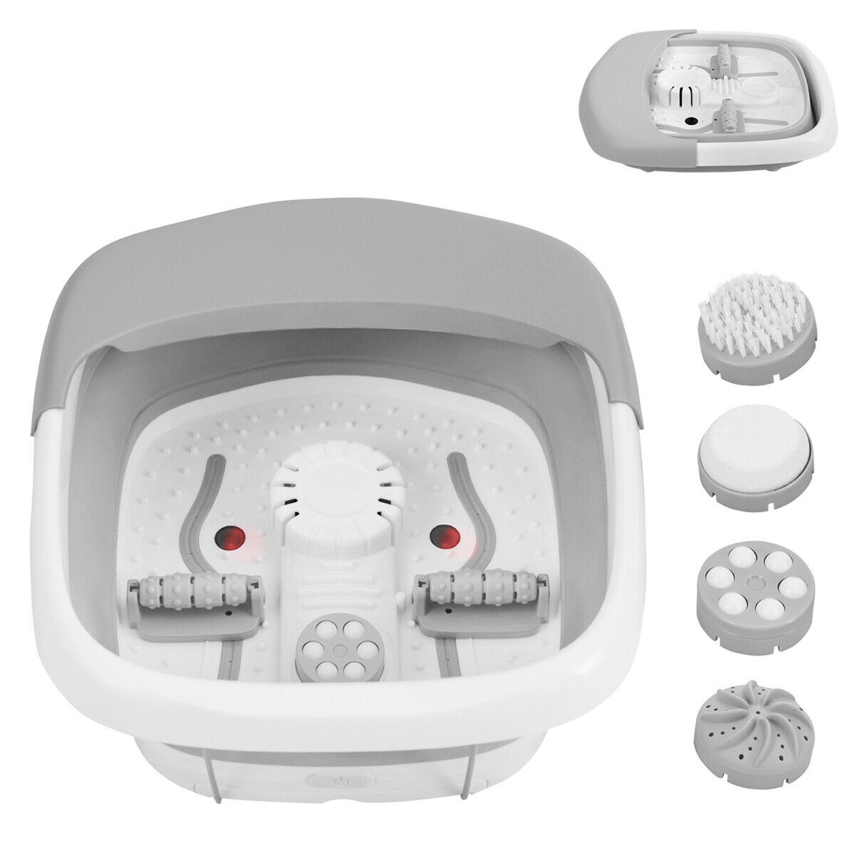 Gymax Foldable Foot Spa Bath Motorized Massager w/ Heat Bubble Red Light Stress Relief Grey