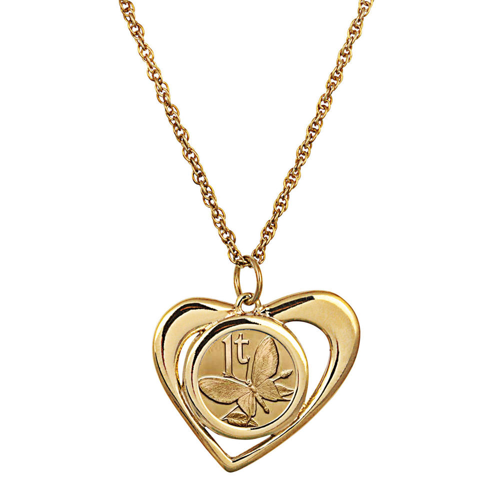 American Gold Layered Butterfly Coin Heart Pendant