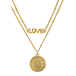 American UPM GLOBAL 15817 Uruguay 1 Peso Sun Coin Goldtone Double Strand Love Necklace