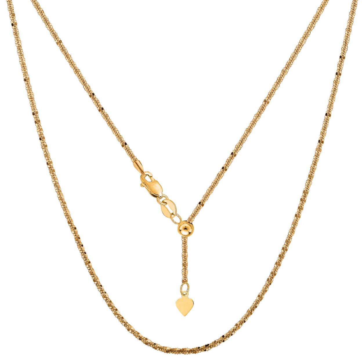 JewelryAffairs 10k Yellow Gold Adjustable Sparkle Link Chain Necklace, 1.5mm, 22"