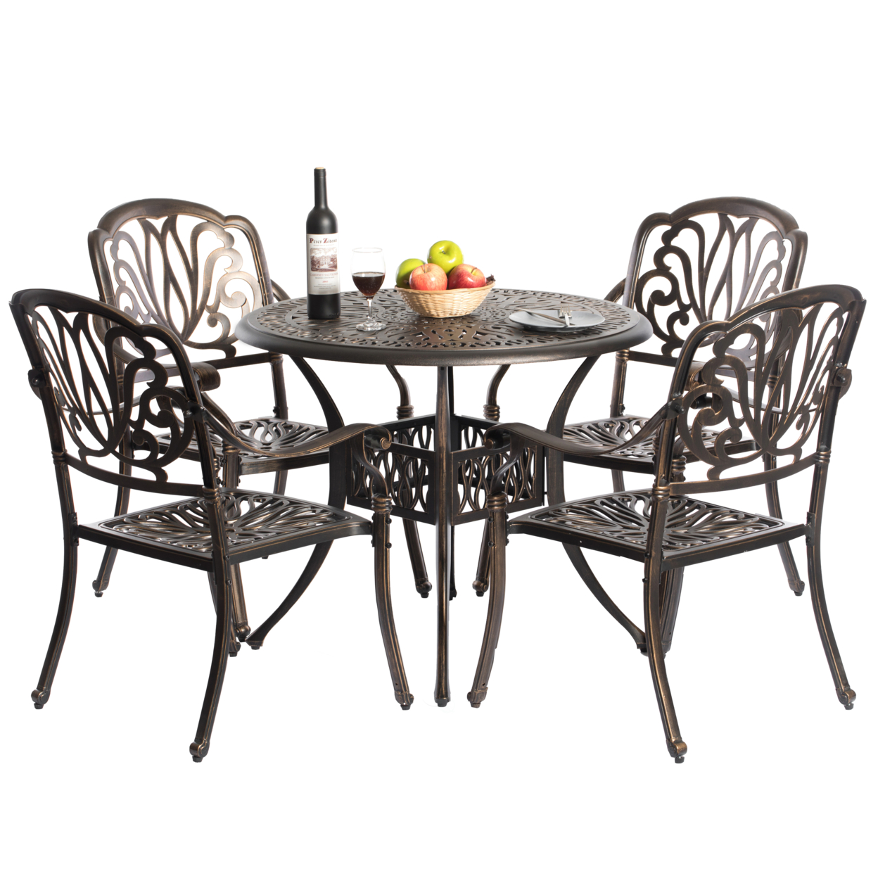 Gardenised QI003959.BZ 28.75 x 35.5 x 35.5 in. Indoor & Outdoor Bistro Patio Dinning Chairs with 1 Table&#44; Bronze - Cast Aluminum - Set