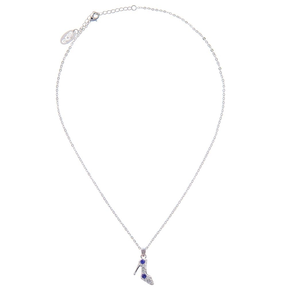 Matashi Rhodium Plated Necklace w Stiletto Shoe Design & 16" Extendable Chain w Purple & Clear Crystals Women's Jewelry Gift for