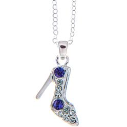 Matashi Rhodium Plated Necklace w Stiletto Shoe Design & 16" Extendable Chain w Purple & Clear Crystals Women's Jewelry Gift for