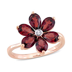 Gem And Harmony 3.00 Carat (ctw) Garnet Flower Ring in 10K Rose Pink Gold