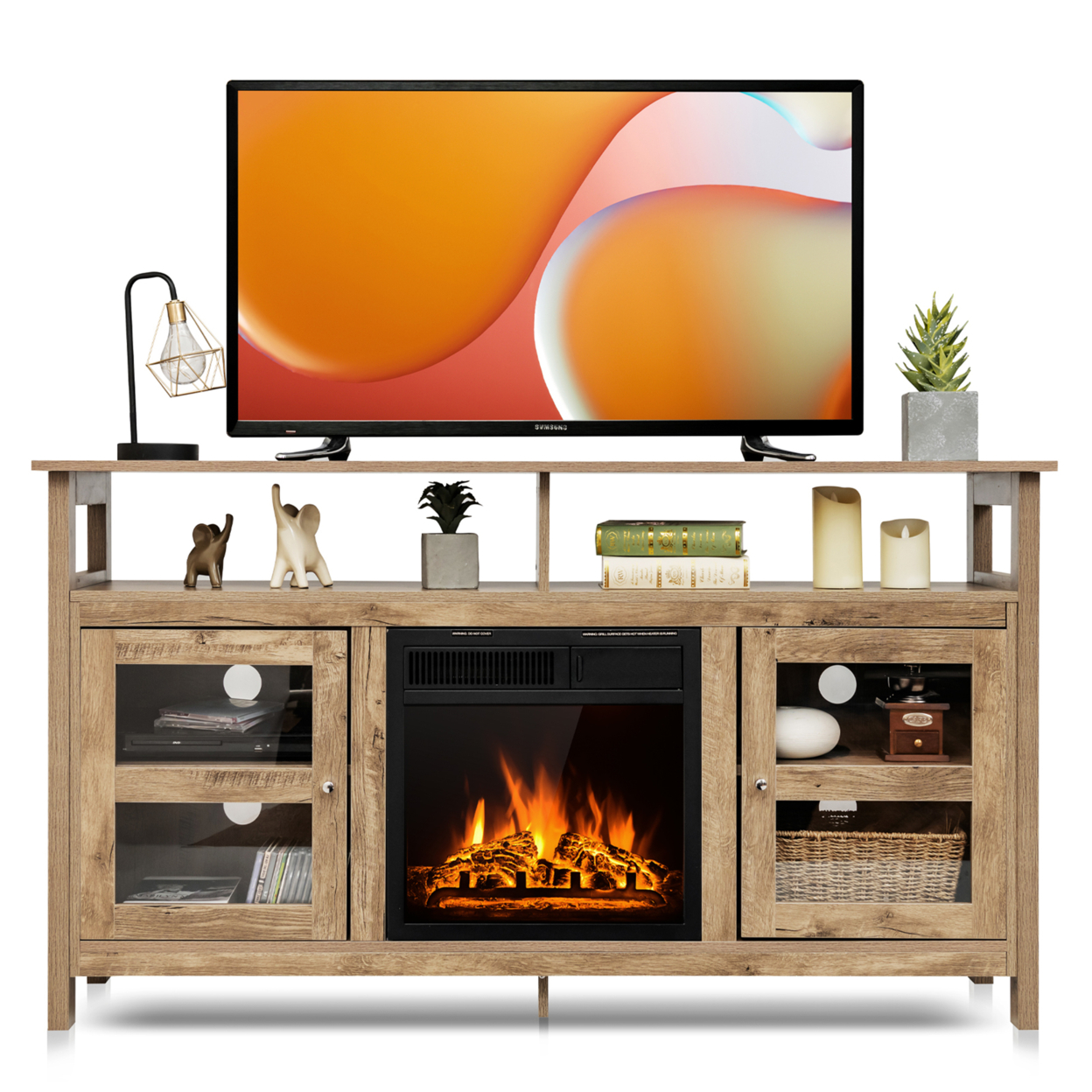 Gymax 58 Fireplace TV Stand W/18 1500W Electric Fireplace up to 65 Grey