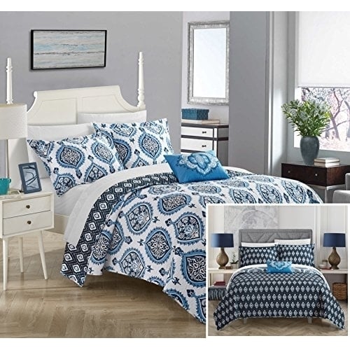 Chic Home 3/4 Piece Breda 100% Cotton 200 Thread Count Medallion Inspired Printed REVERSIBLE Quilt Set with Shams and