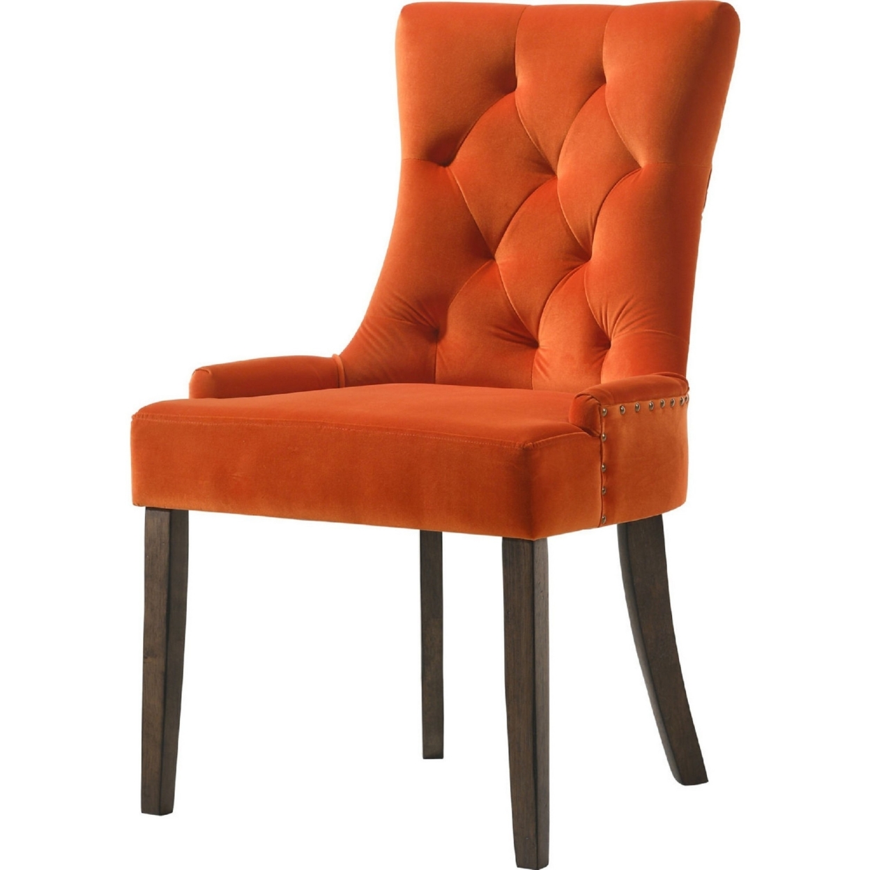 Saltoro Sherpi Benjara Esme 24 Inch Solid Wood Dining Chair, Velvet, Tufted, Set of 2, Orange