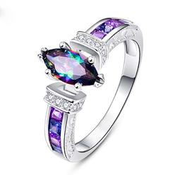 Generic Women Trendy Ring Colorful Cubic Zirconia Not Easy to Break Luxury Fashion Finger Ring for Banquet