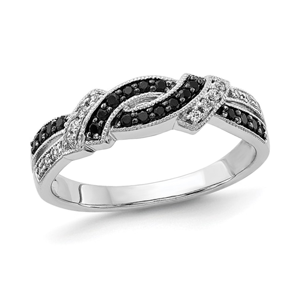Gem And Harmony 1/4 Carat (ctw) Black and White Diamond Ring in 14K White Gold (SZIE 7)