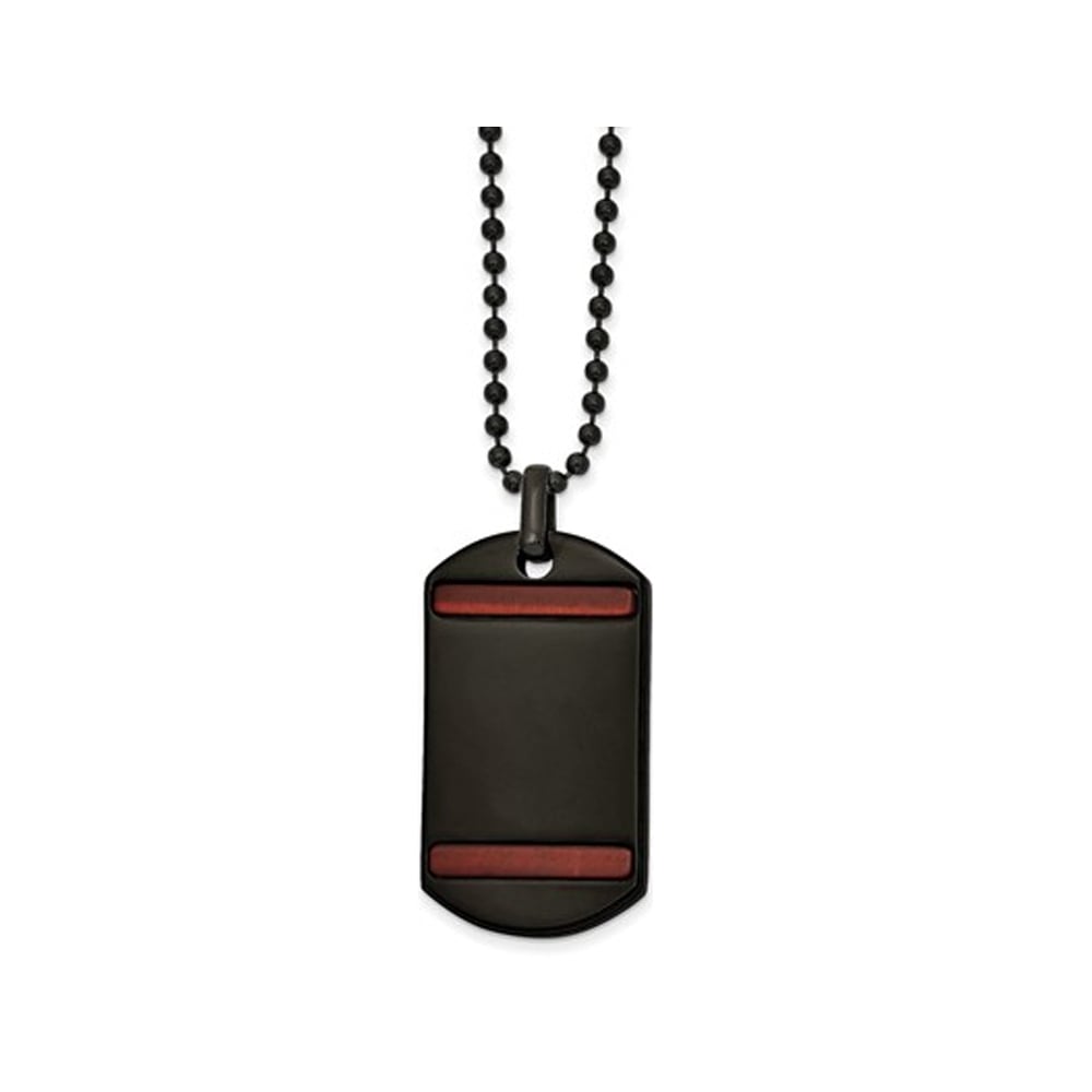 Gem And Harmony Mens Black Stainless Steel Dogtag Pendant Necklace with Tiger Eye and Chain (22 Inches)