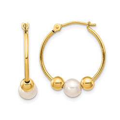 Gem And Harmony 14K Yellow Gold Semi-Round Pearl Hoop Earrings