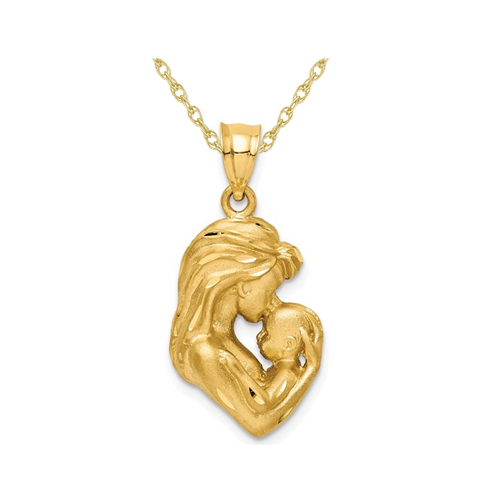 Gem And Harmony 14K Yellow Gold Brushed Mother and Baby Pendant Necklace with Chain