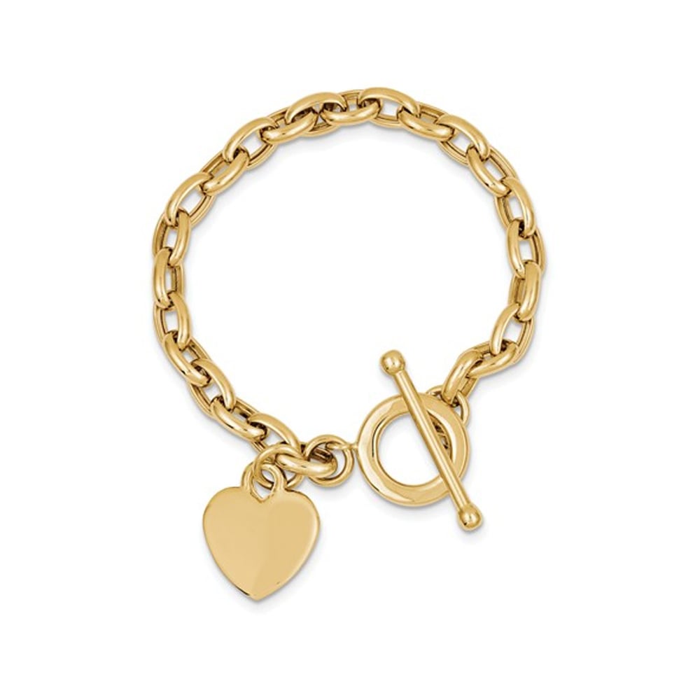 Gem And Harmony 14K Yellow Gold Toggle Heart Tag Charm Link Bracelet
