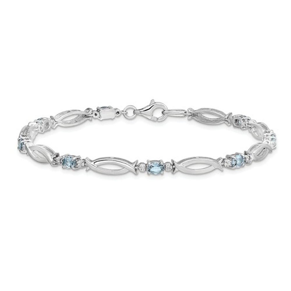 Gem And Harmony 1.30 carat (ctw) Aquamarine Bracelet in Polished Sterling Silver
