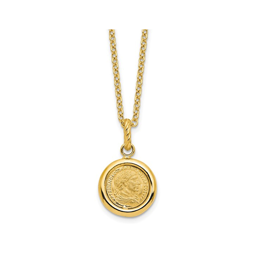 Gem And Harmony 14K Yellow Gold Polished and Matte Coin Charm Necklace with Chain ( 18 Inches)