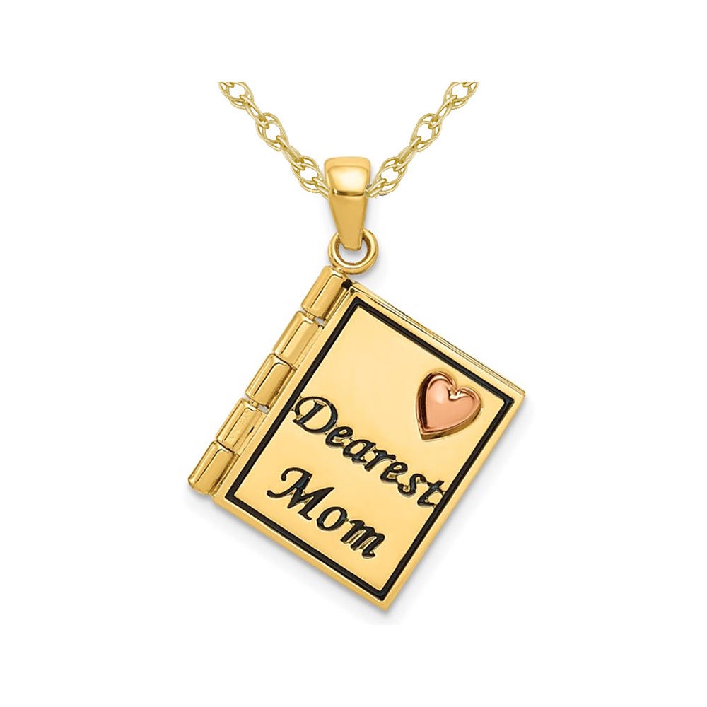 Gem And Harmony 14K Yellow Gold Mom Book Charm Pendant Necklace in 14K with Chain