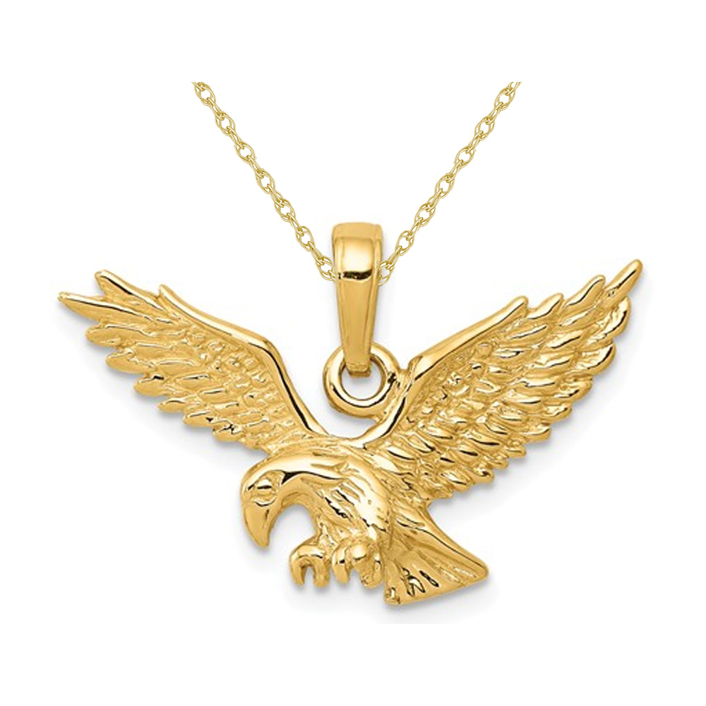 Gem And Harmony 14K Yellow Gold Eagle Charm Pendant Necklace with Chain