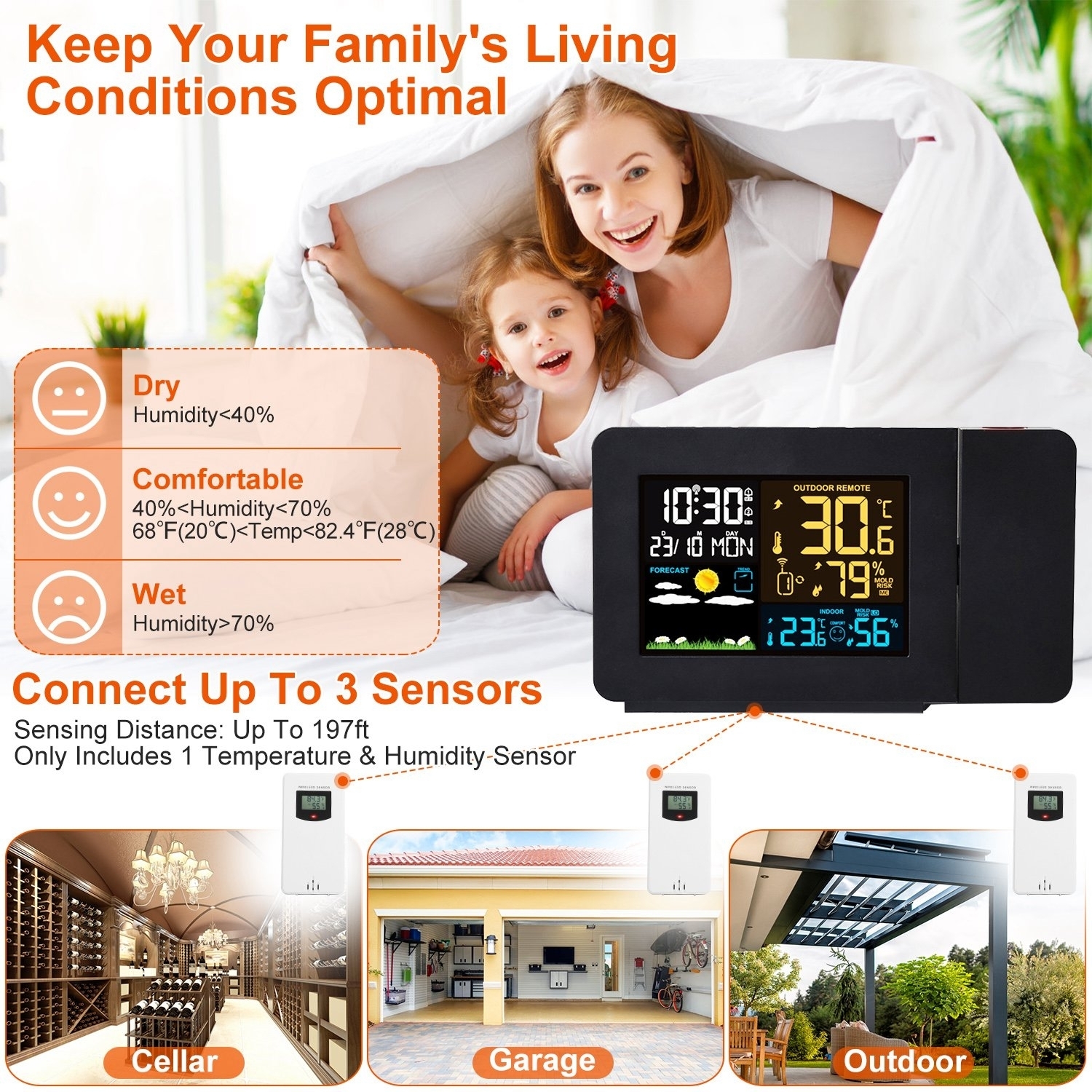 GLOBAL PHOENIX Atomic Projection Alarm Clock Radio Control Clock with WWVB Function Weather Station Dual Alarms Snooze Wireless