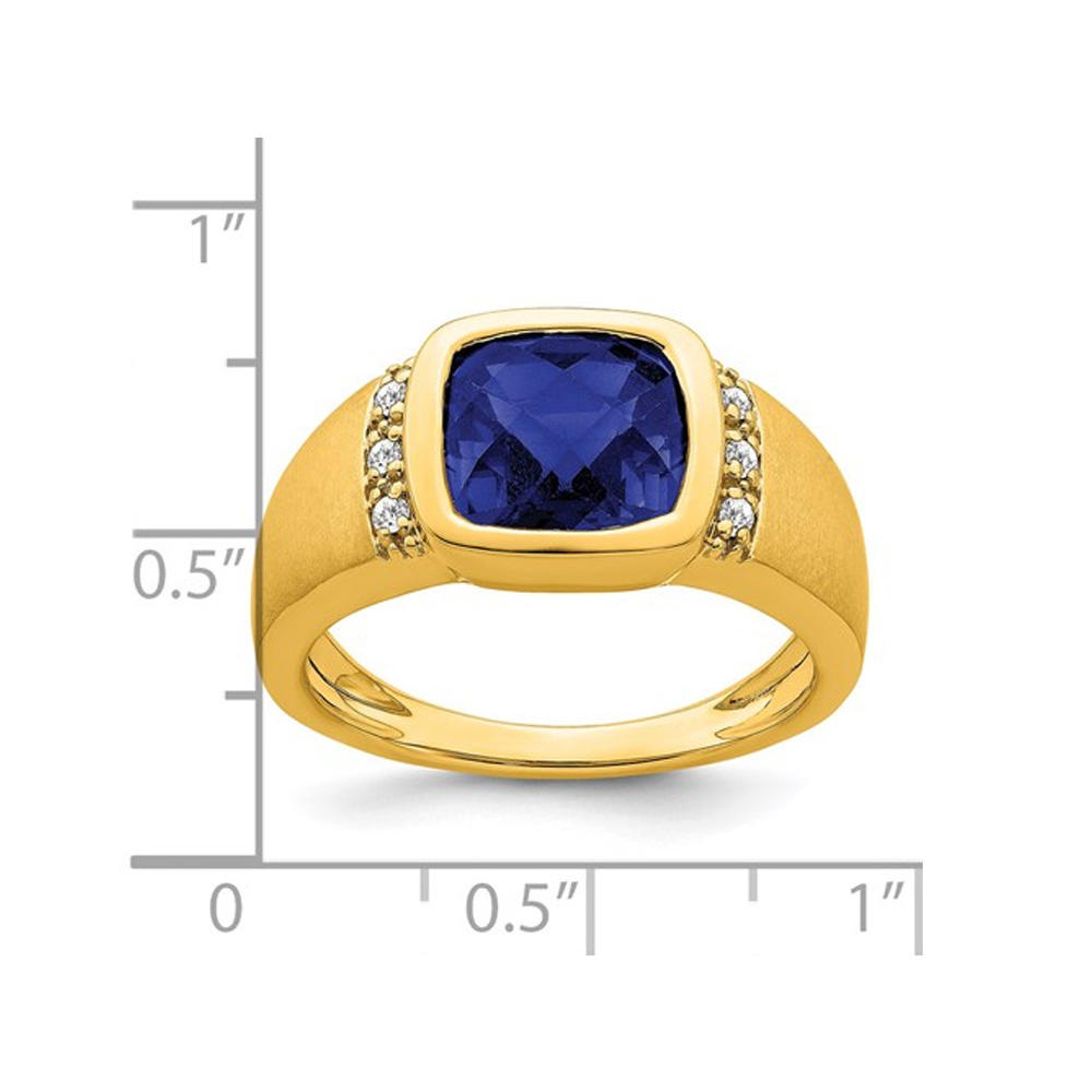 Gem And Harmony Mens 4.50 Carat (ctw) Lab Created Blue Sapphire Ring in 14K Yellow Gold with Diamonds