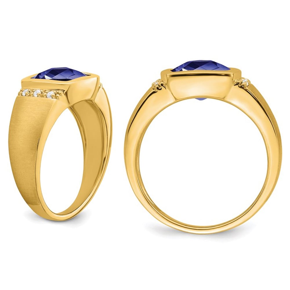 Gem And Harmony Mens 4.50 Carat (ctw) Lab Created Blue Sapphire Ring in 14K Yellow Gold with Diamonds