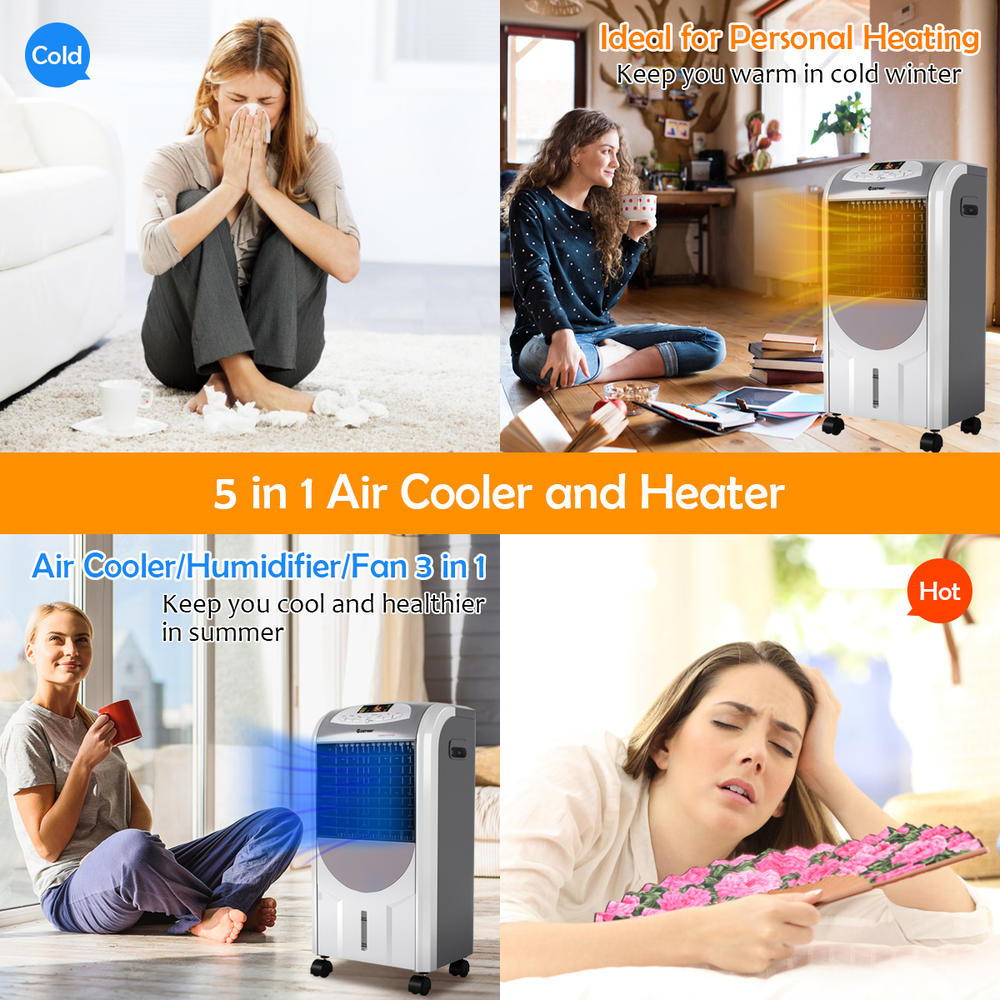 onderschrift Refrein In zicht EP23664 Costway Portable Air Cooler Fan & Heater Humidifier with Washable  Filter Remote Control