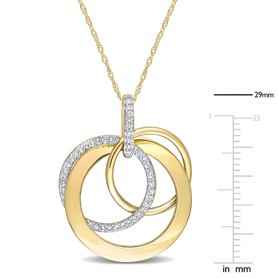 Gem And Harmony 1/4 Carat (ctw) Circle Pendant Necklace in 14KYellow Gold with Chain